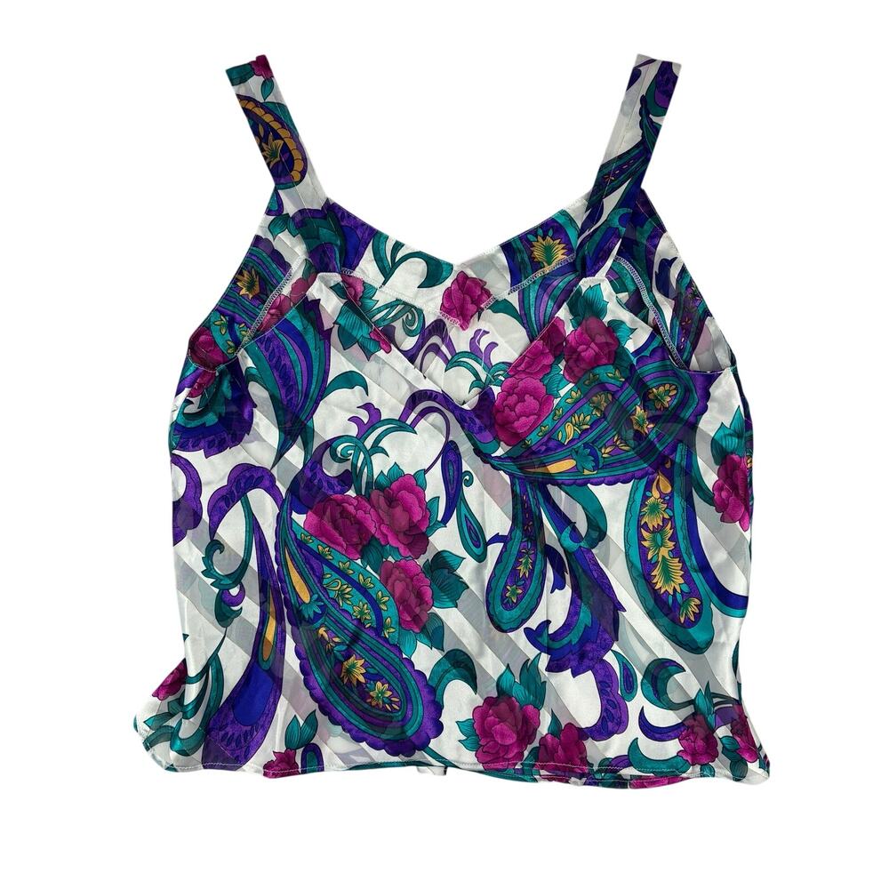 Vintage Fredricks Of Hollywood Slip Tank Sz Large Satin Paisley Filigree Floral